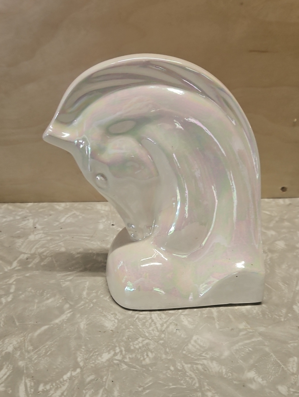 One Of A Kind Iridescent White Ceramic Horse Head Sculpture - Home Art